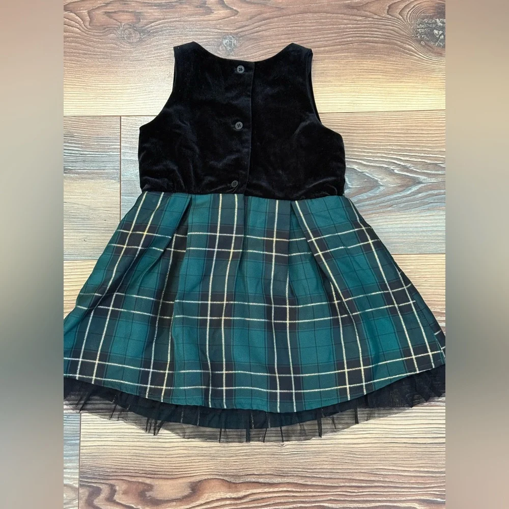 The Children’s Place 3T Plaid Velvet Dress with Bow Accent 718